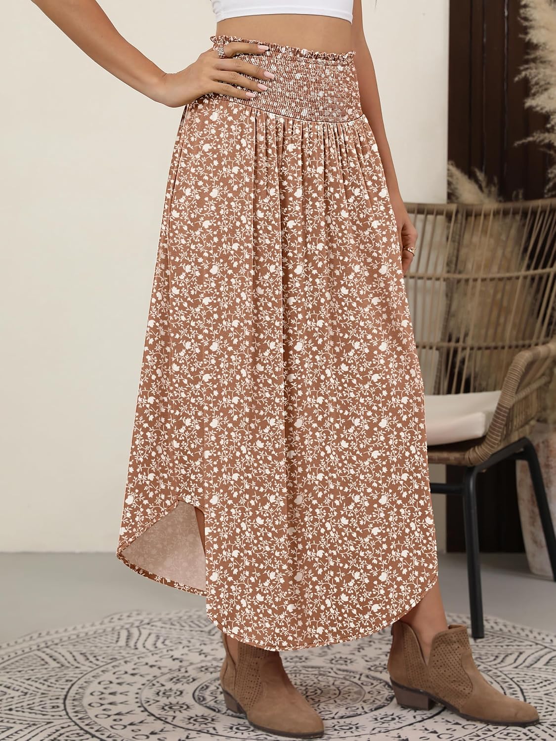 Detalle de ANRABESS Women's Maxi Skirt: Boho Floral, High-Waisted, Pockets, Flowy Summer Style