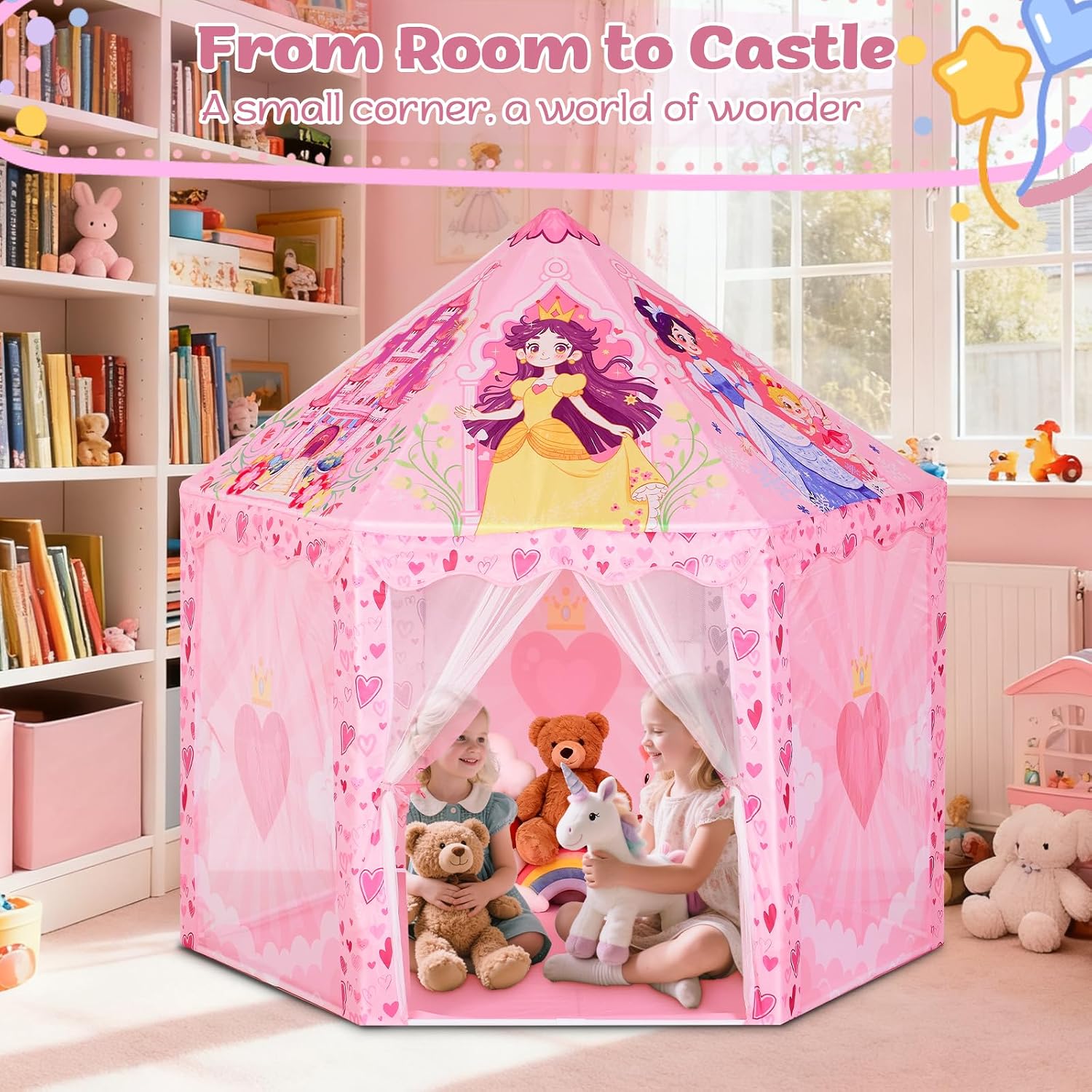 Thumbnail 2 de Hamdol Hexagon Princess Play Tent, Pink Castle Playhouse with Carrying Bag