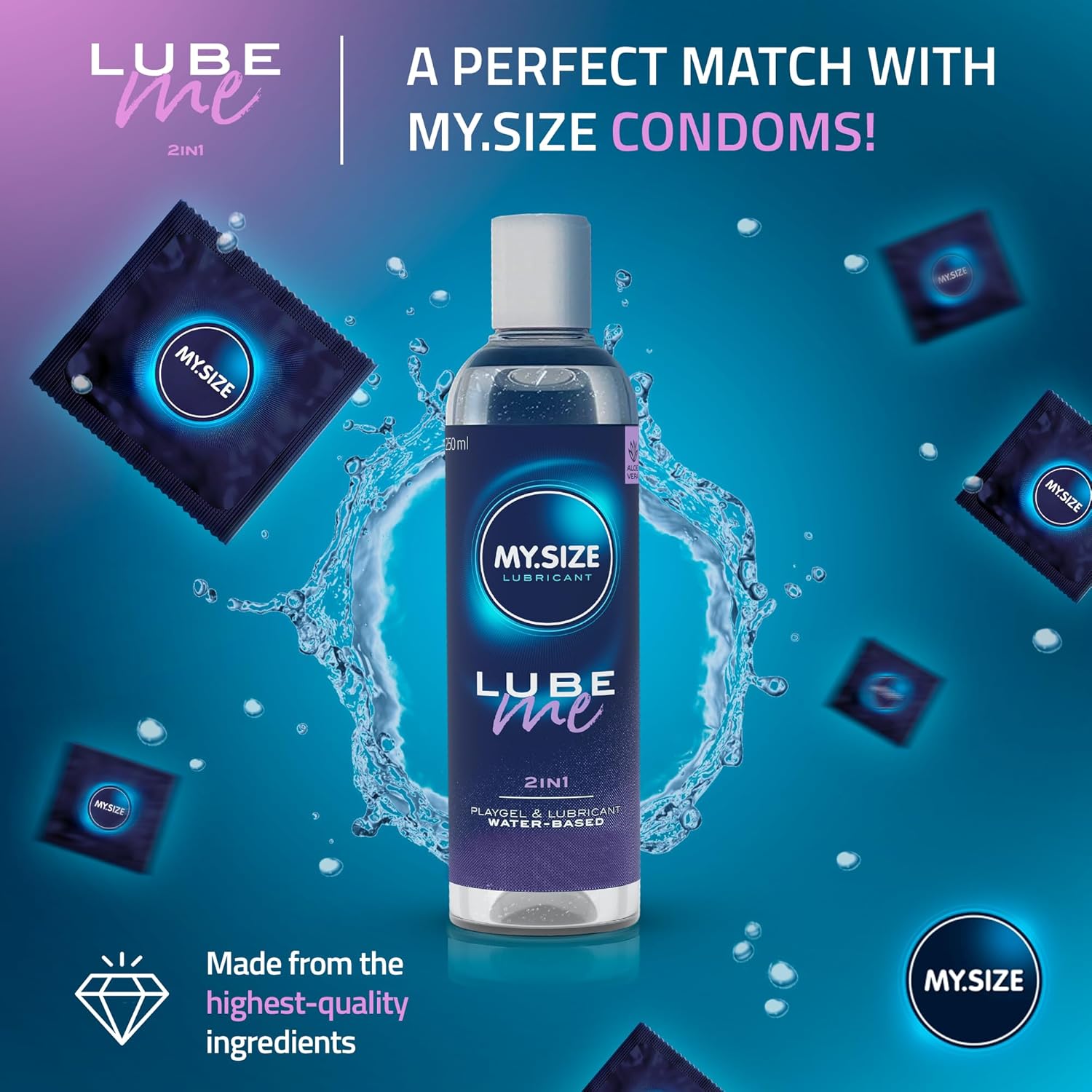 Thumbnail 5 de MY.SIZE Lube Me Premium 2in1 Lubricant 250 ml – Odourless, water-based not for polyurethane condoms