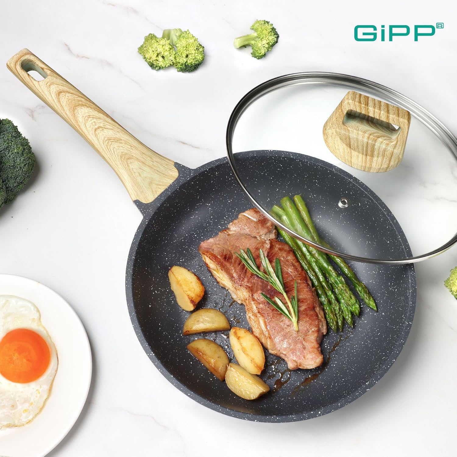 Thumbnail 6 de GiPP Grey Granite non-stick skillet frying pan with lid (PFOA-free) – 24cm+Lid