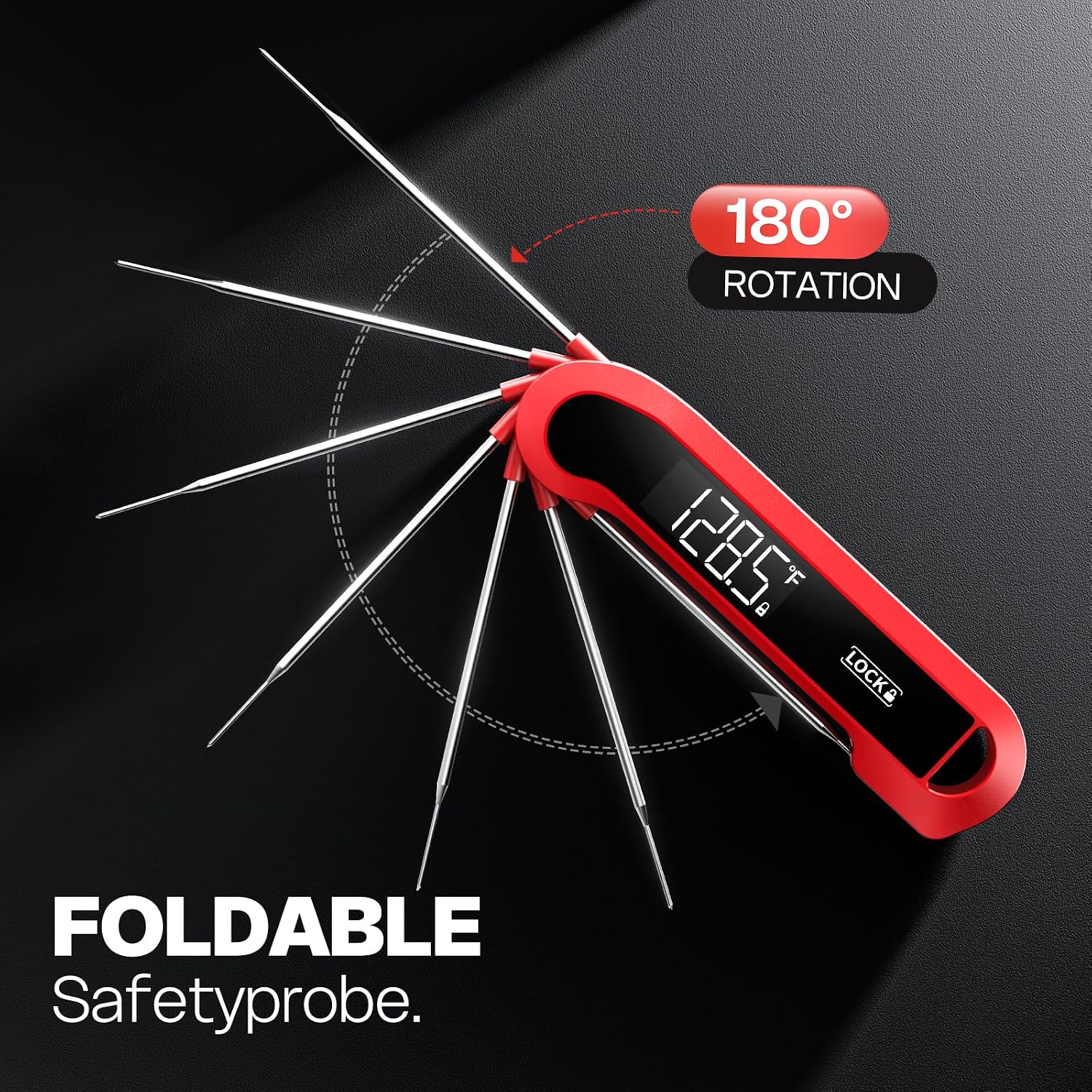 Detalle 1 de ONFIKY 0.3 Sec Instant Read Meat Thermometer, Red, ±0.5°F Precision