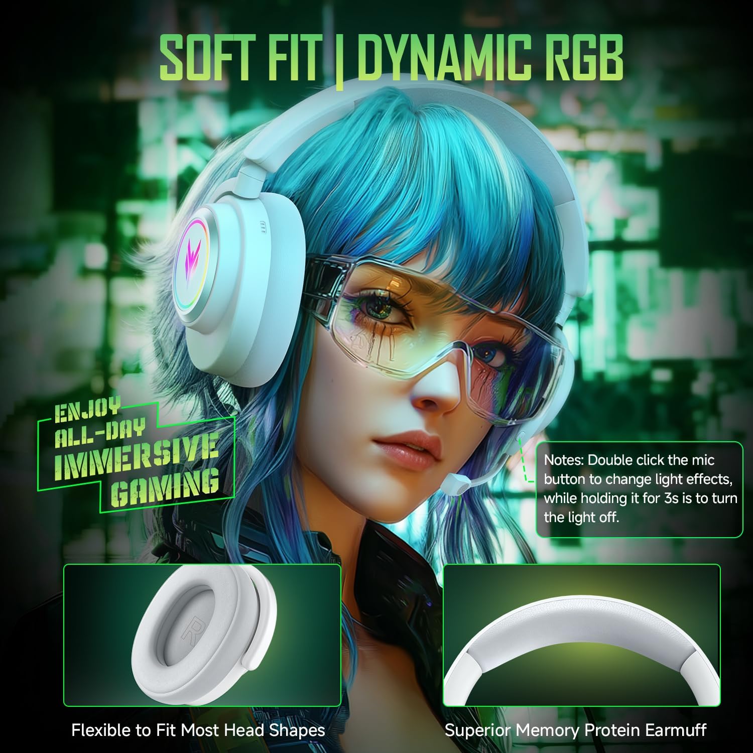 Thumbnail 6 de Wireless Gaming Headset for PS5/PS4/PC/Switch/Mac with 2.4GHz USB + Bluetooth 5.4, 100H Battery, 7.1 Surround & Noise-Canceling Mic