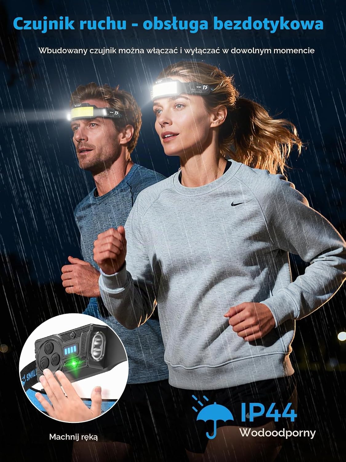 Detalle 2 de Smiling Shark TS-6, 2 czołówki LED z czujnikiem ruchu i trybem stroboskopowym