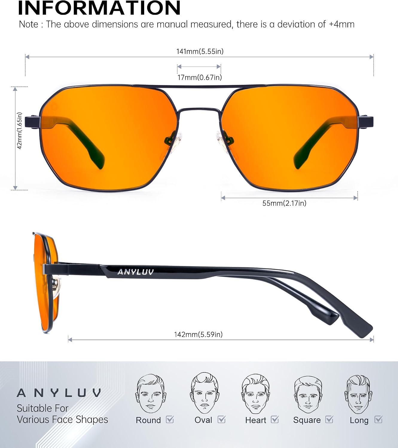 Detalle de ANYLUV Blue Light Glasses with Metal Frame