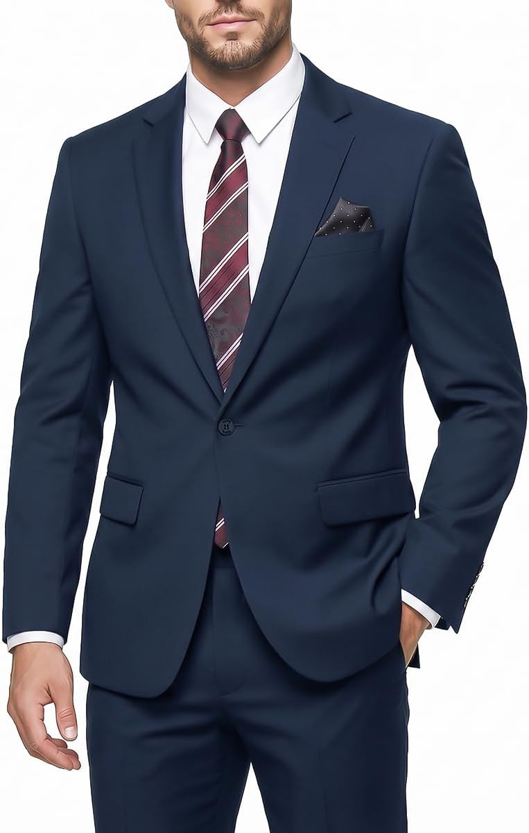 Detalle de WYWK Men's 2-Piece Slim-Fit Suit with One-Button Blazer, Tie & Pocket Square