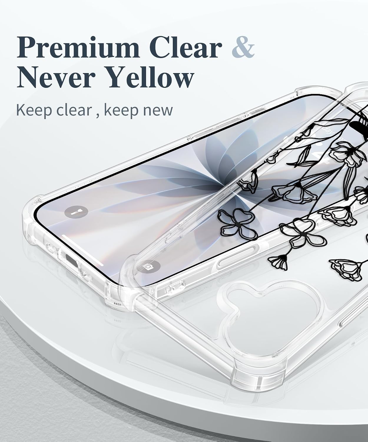 Detalle de GVIEWIN iPhone 17 Floral Clear Case, Slim Profile with Screen & Camera Protectors