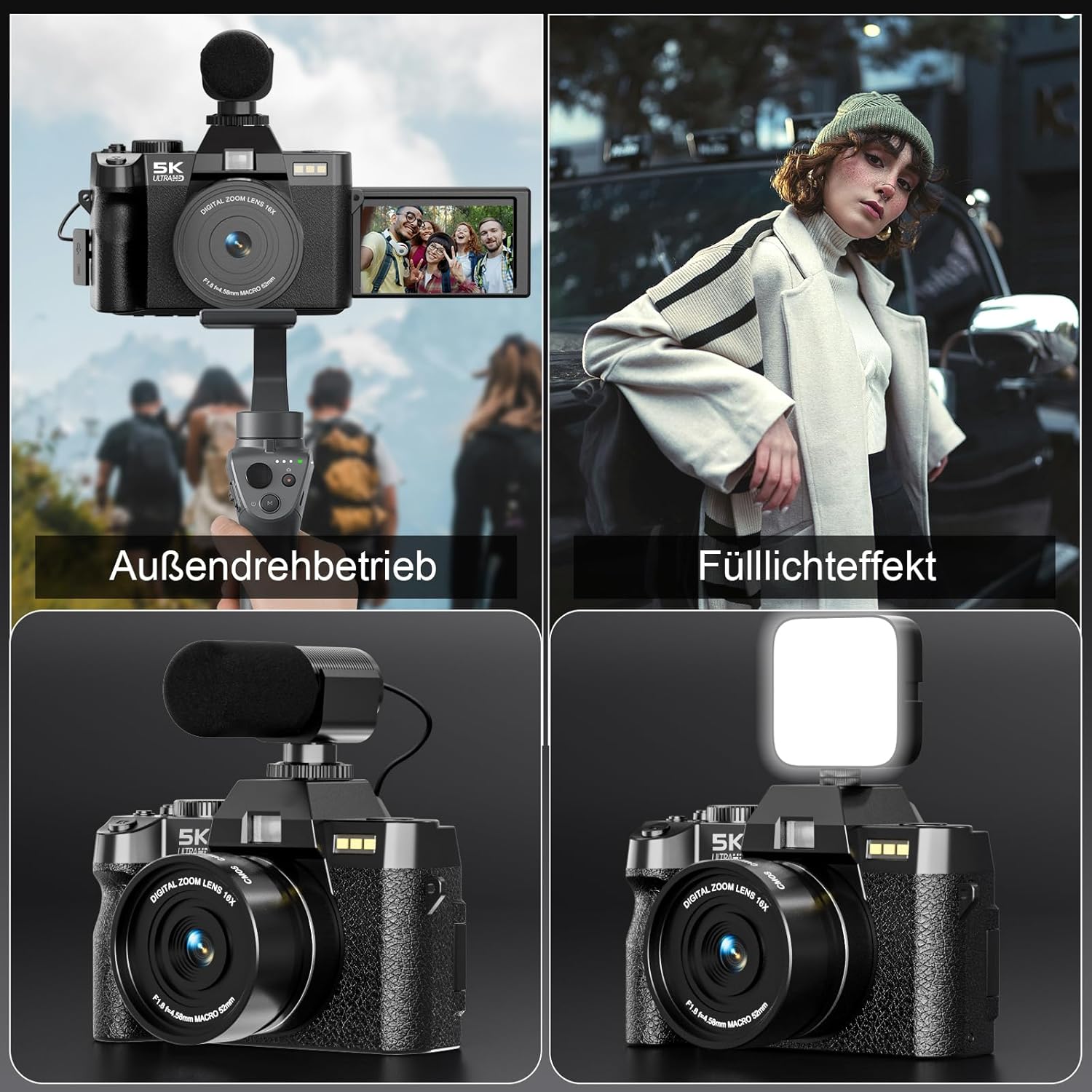 Thumbnail 6 de 5K-Digitalkamera für Fotografie & Vlogging – Komplettset mit 64 MP, 180°-Flipdisplay und Objektivkit