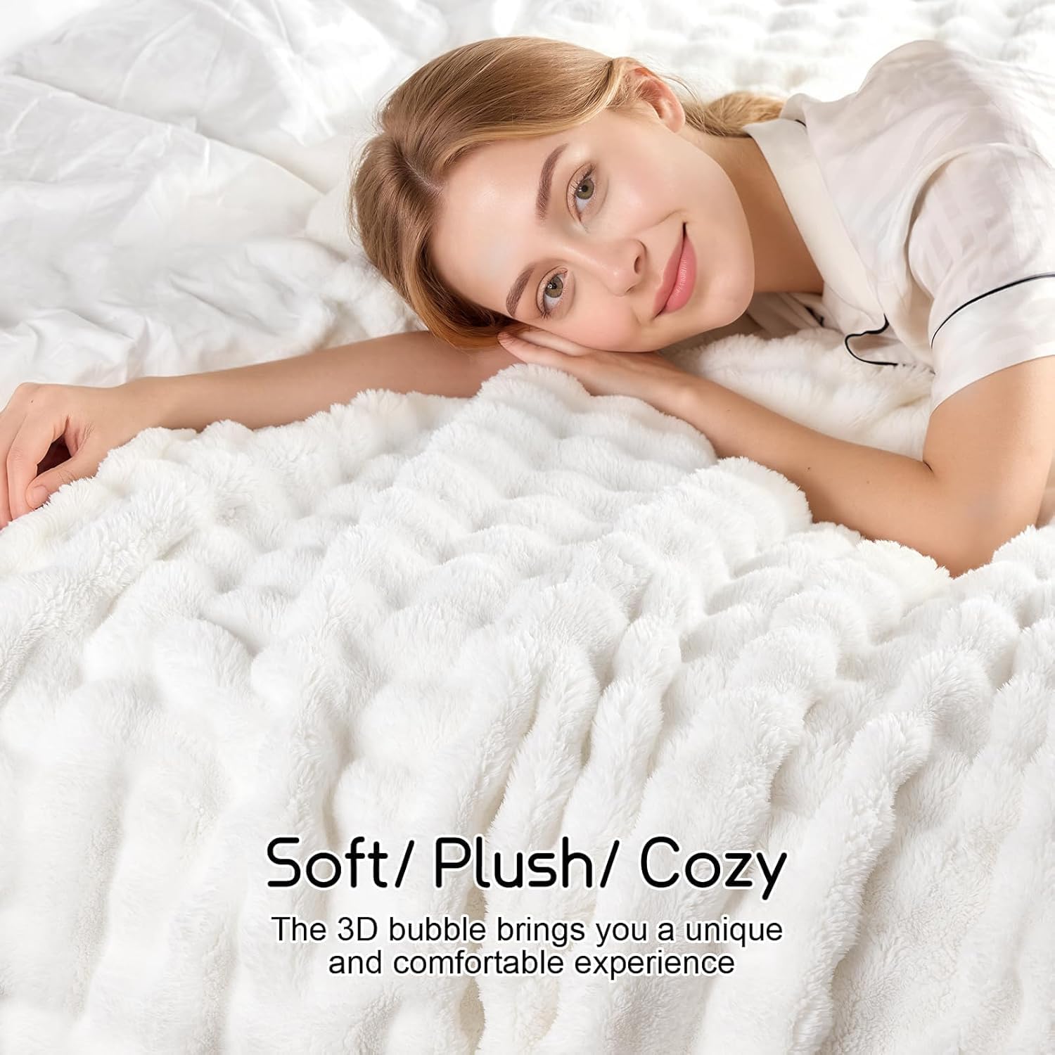 Thumbnail 4 de Deamsure Ivory Bubble Fleece Throw Blanket, 50" x 60", Lightweight