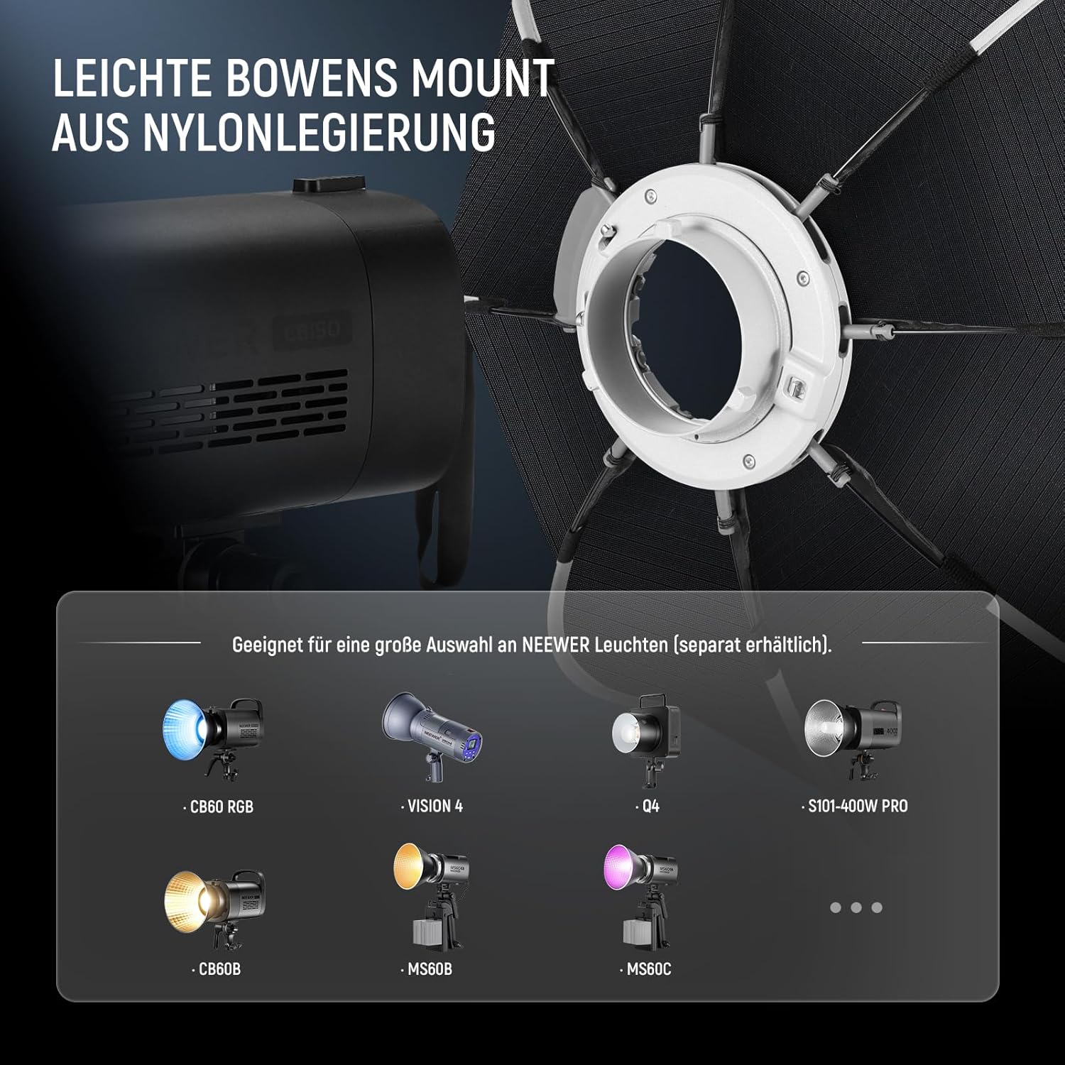 Thumbnail 5 de NEEWER 35,4" Oktagon-Parabol-Softbox mit Bowens Mount (NS92P) – für Aputure 120D, Godox SL60w Q4 u. a.