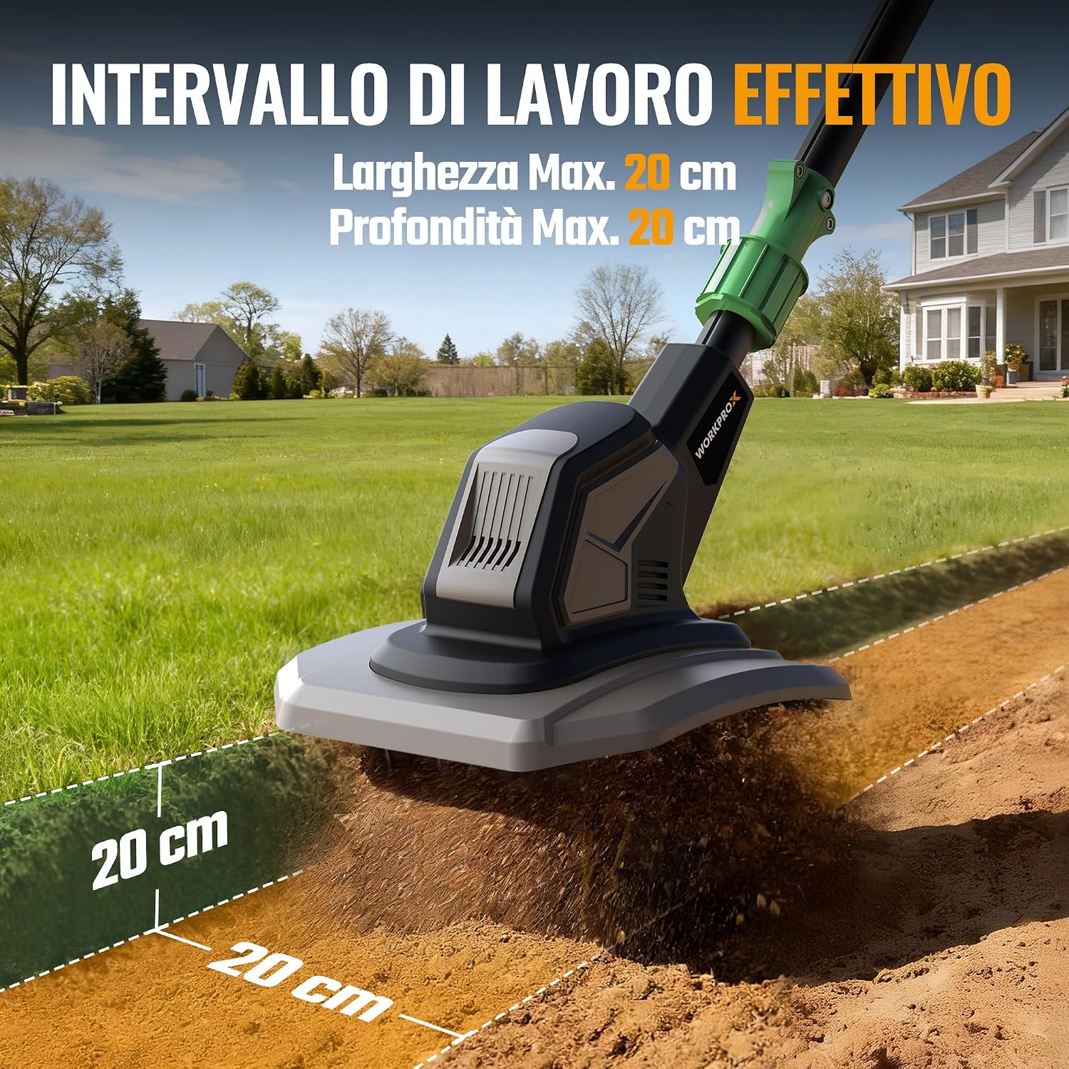 Detalle 2 de WORKPROX Motozappa Elettrica Senza Fili 20V – versione compatta per orti e giardini ristretti