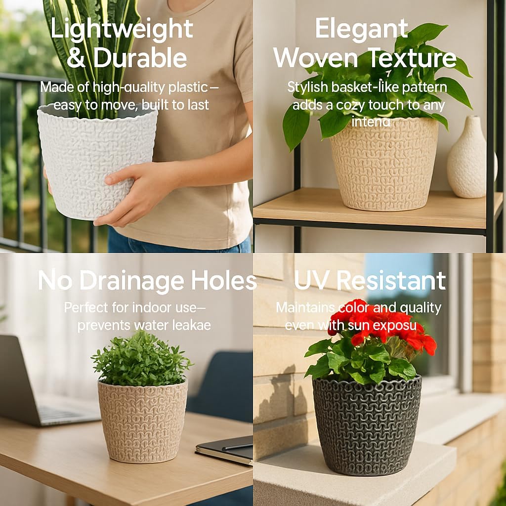 Detalle 2 de Home Garden Ornaments 14 cm woven-effect planter 🌱