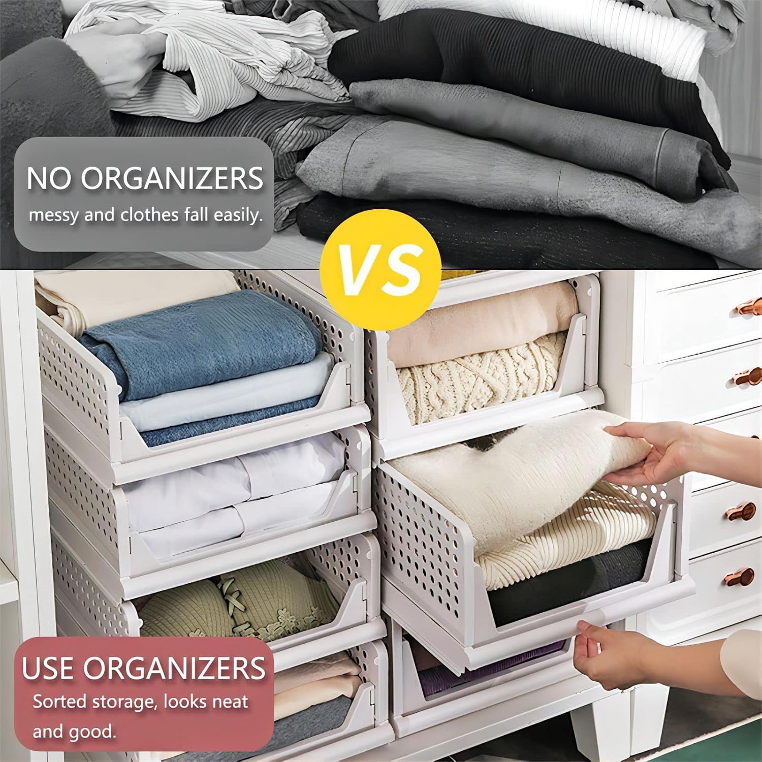 Detalle 2 de ZOINLIY Stackable Plastic Storage Baskets, 4-Pack Foldable Closet Organizers