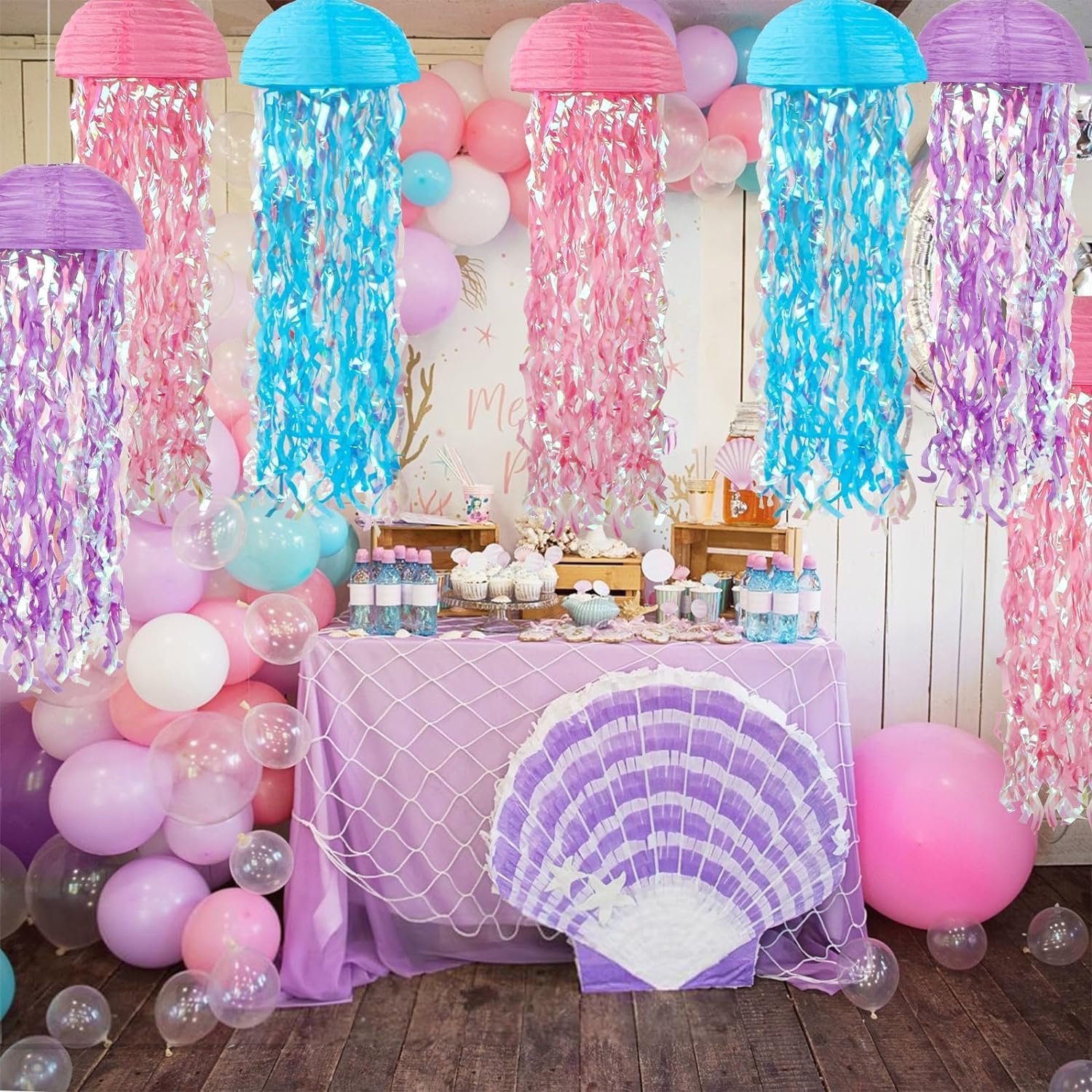 Thumbnail 6 de Jellyfish Paper Lanterns Hanging Jelly Fish Paper Lanterns (6-Pack) – Pink, Purple & Blue Ocean Theme Party Decor