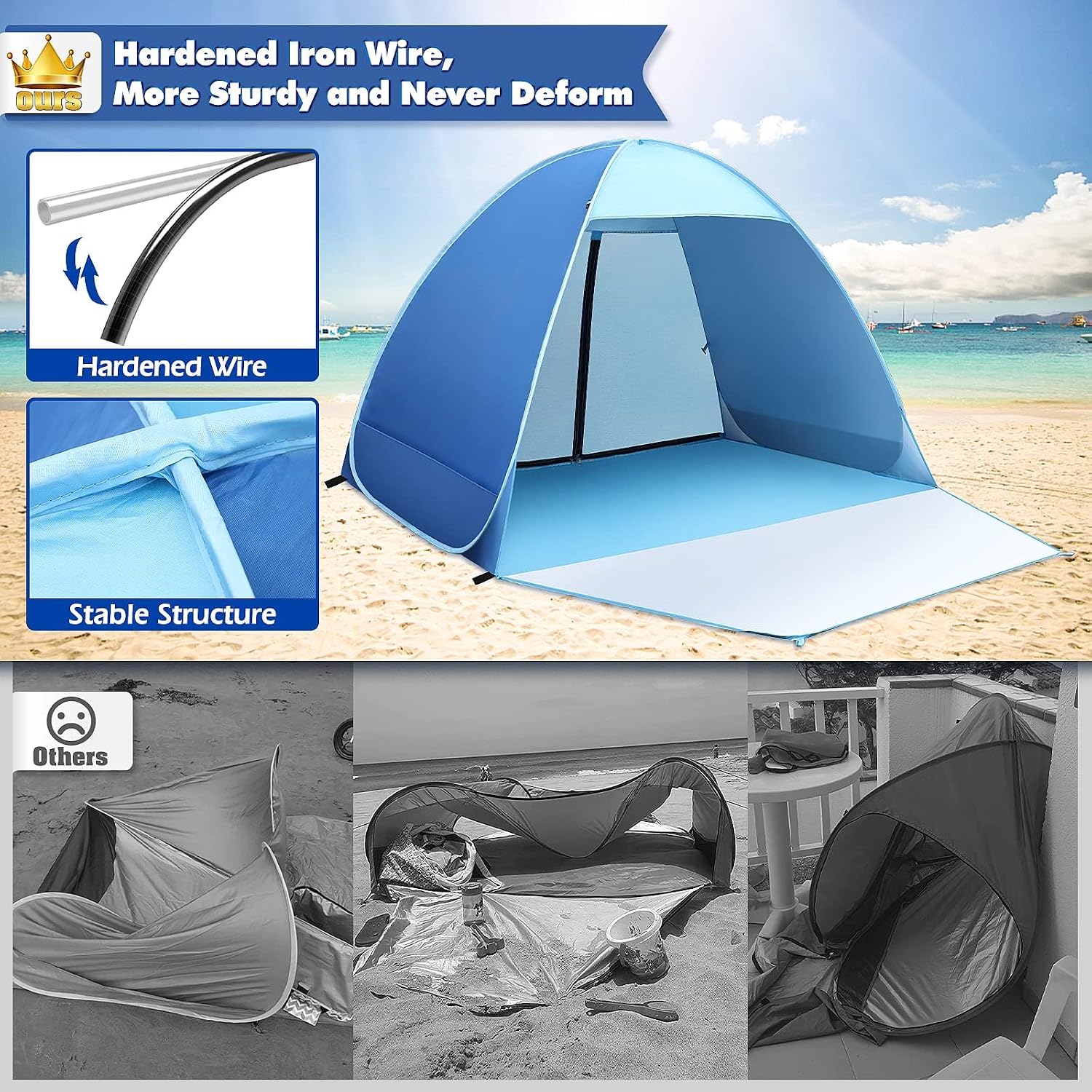Detalle de Pop up Strandmuschel 2–3 Personen – UV Schutz UPF 50+ mit Privatsphäre, kompakt & tragbar