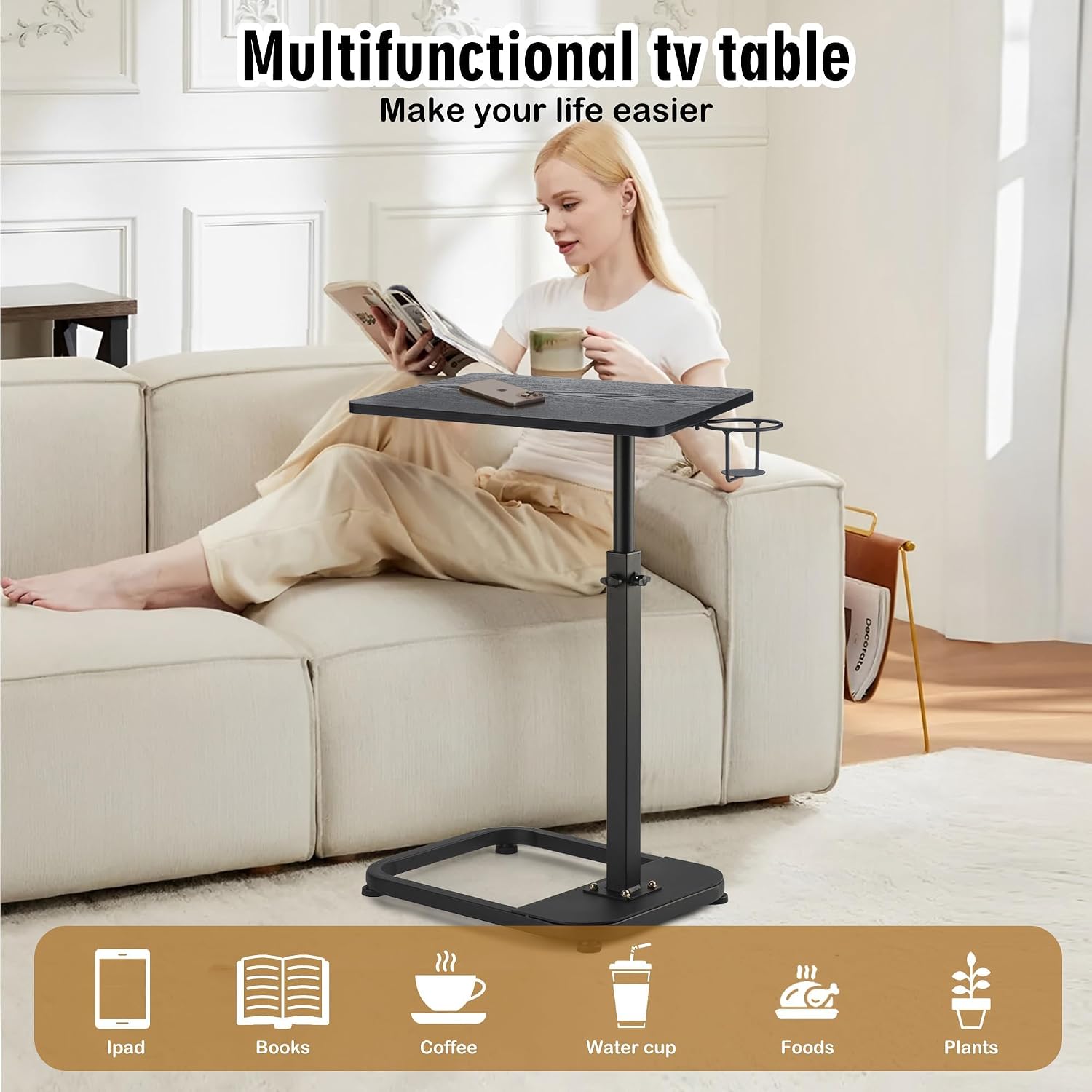 Detalle de Facka C-Shaped TV Tray Table, 18–32-Inch Height