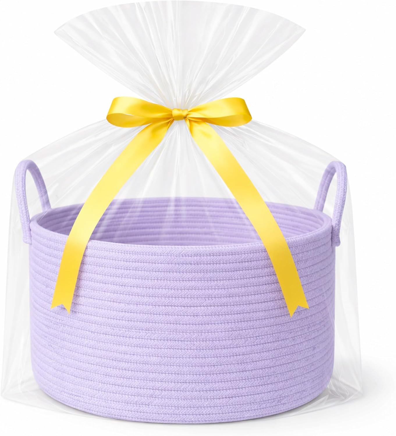 Detalle de SweetMemo 32L Woven Rope Gift Basket, Lavender Purple with Bag and Ribbon