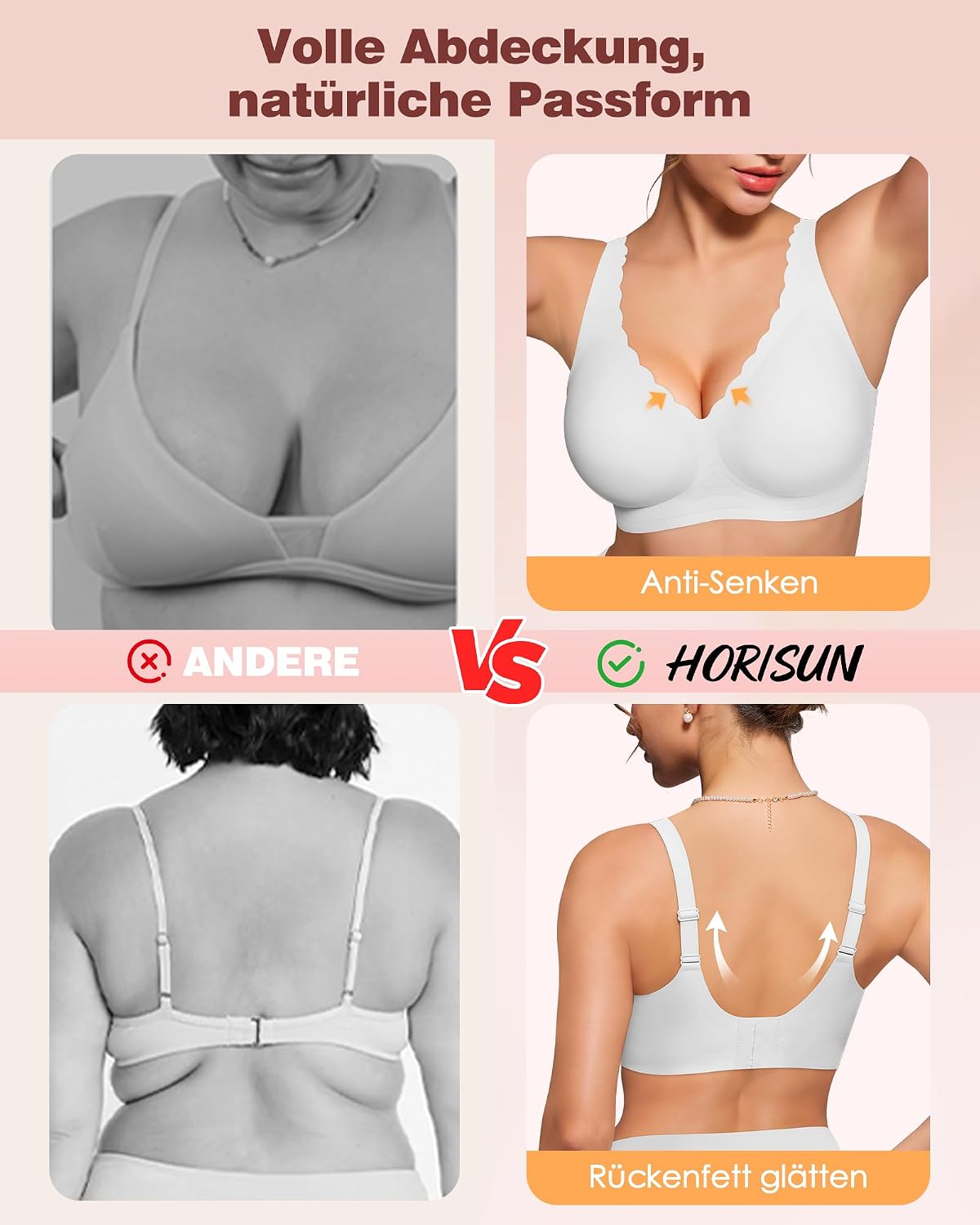 Thumbnail 3 de HORISUN Eleganter bügelloser BH Damen – Nahtloser Push-Up mit V-Ausschnitt, Jelly-Trägern & Breitenverstellung