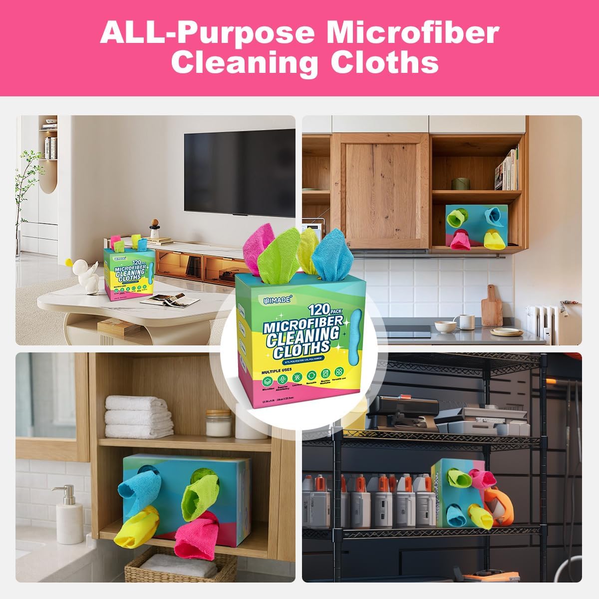 Thumbnail 6 de UNIMADE Microfiber Cleaning Cloth, 120 Pack: Reusable, Lint-Free Towels for Car Care, Home, and Workshop