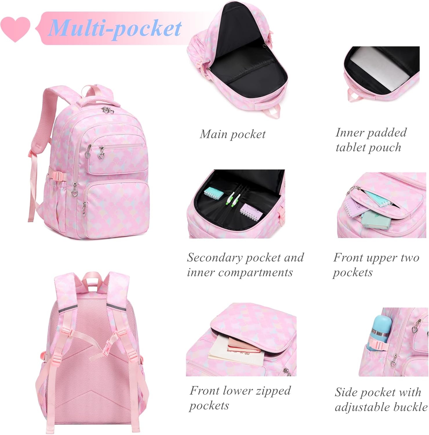 Thumbnail 3 de 3Pcs Mermaid Scale Backpack Set for Girls with Lunchbox & Pencil Case