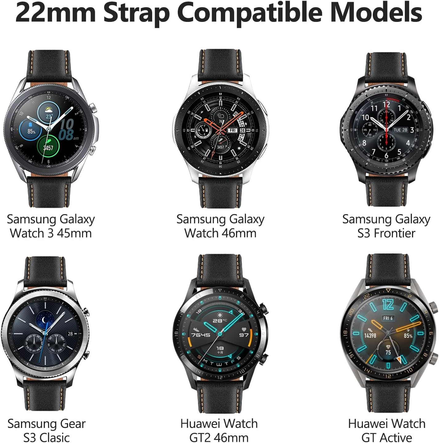 Thumbnail 2 de Tuocal 22-mm Lederarmband (Echtleder) für Samsung Galaxy Watch 3 / Gear S3 / Huawei Watch GT 3 – Schnellverschluss, Schwarz
