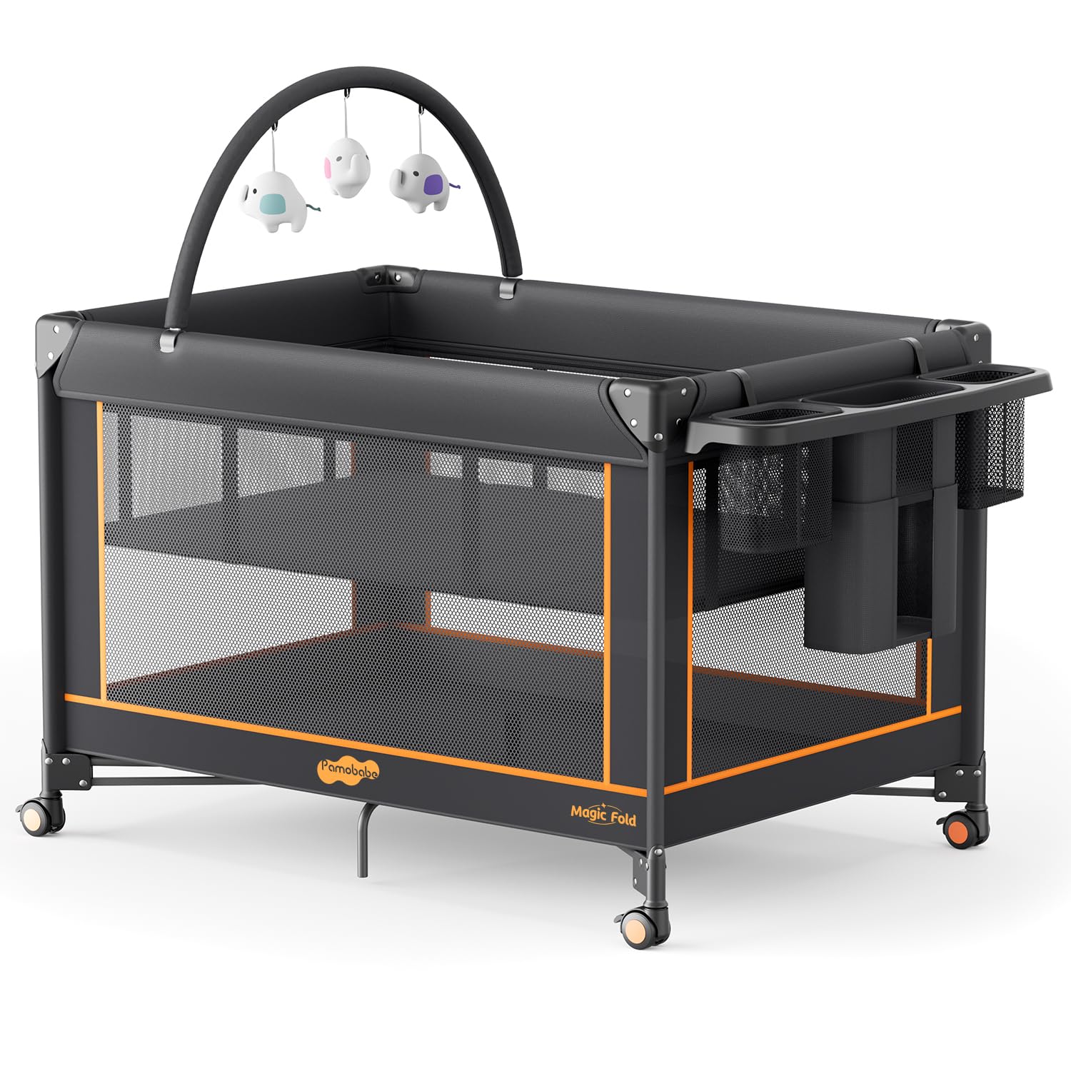 Detalle de Pamo Babe Pack and Play Travel Crib with Mattress, Folding Playard and Lockable Wheels