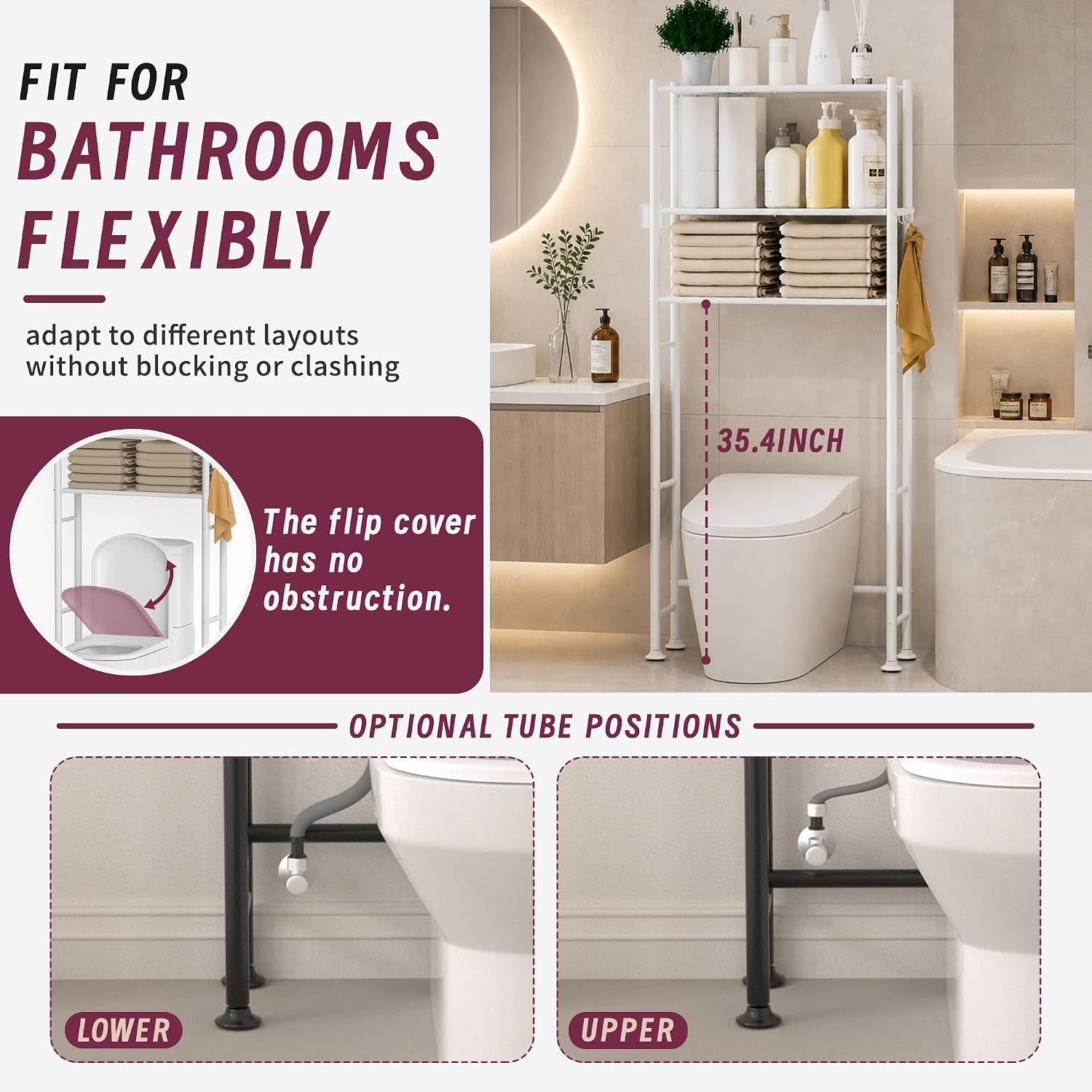 Detalle de Yutrchey Over-the-Toilet Storage Cabinet, 3-Tier