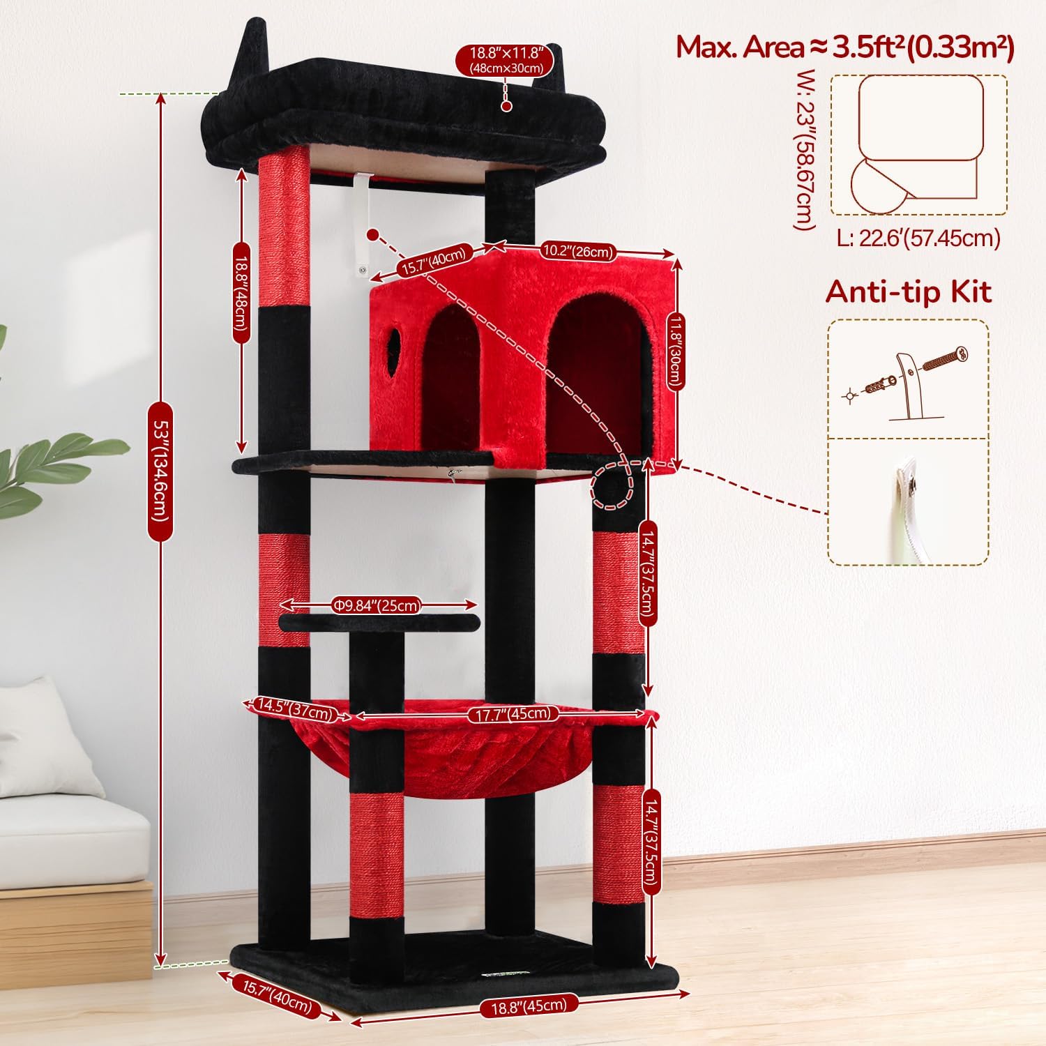 Detalle de Globlazer F53 Gothic Cat Tree Tower, 5 Levels, Hammock and Condo