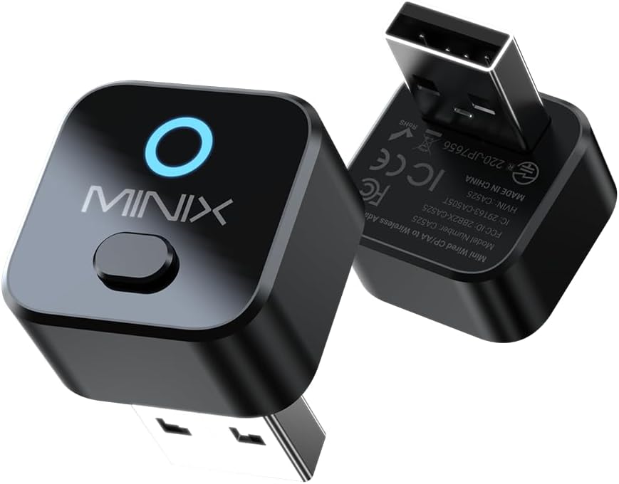 Detalle de MINIX CA525: Adaptateur CarPlay sans Fil 2-en-1 — CarPlay & Android Auto sans Fil en USB-C/USB-A