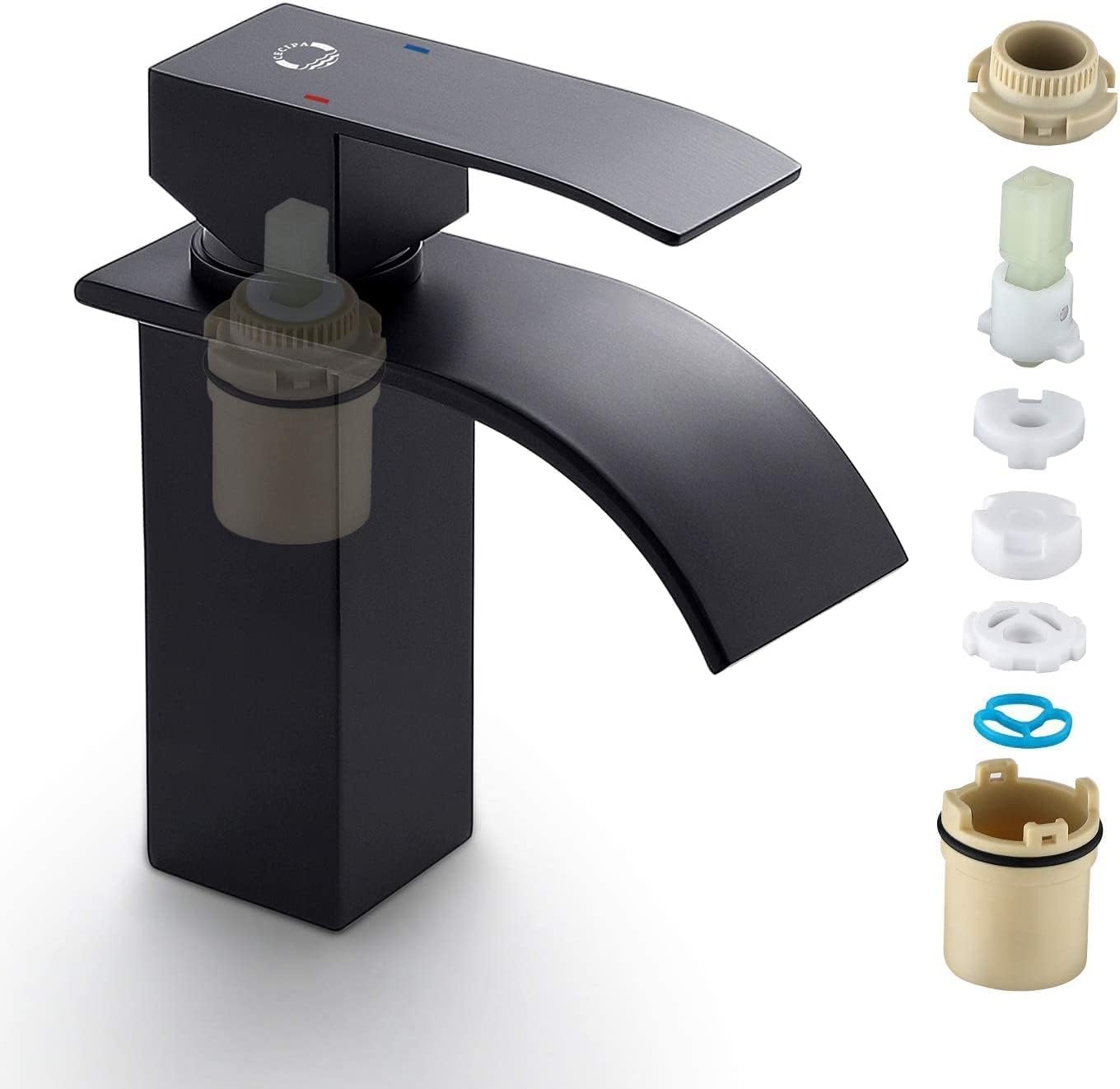 Detalle 2 de CECIPA Grifo Lavabo Cascada Negro - Elegante y Duradero