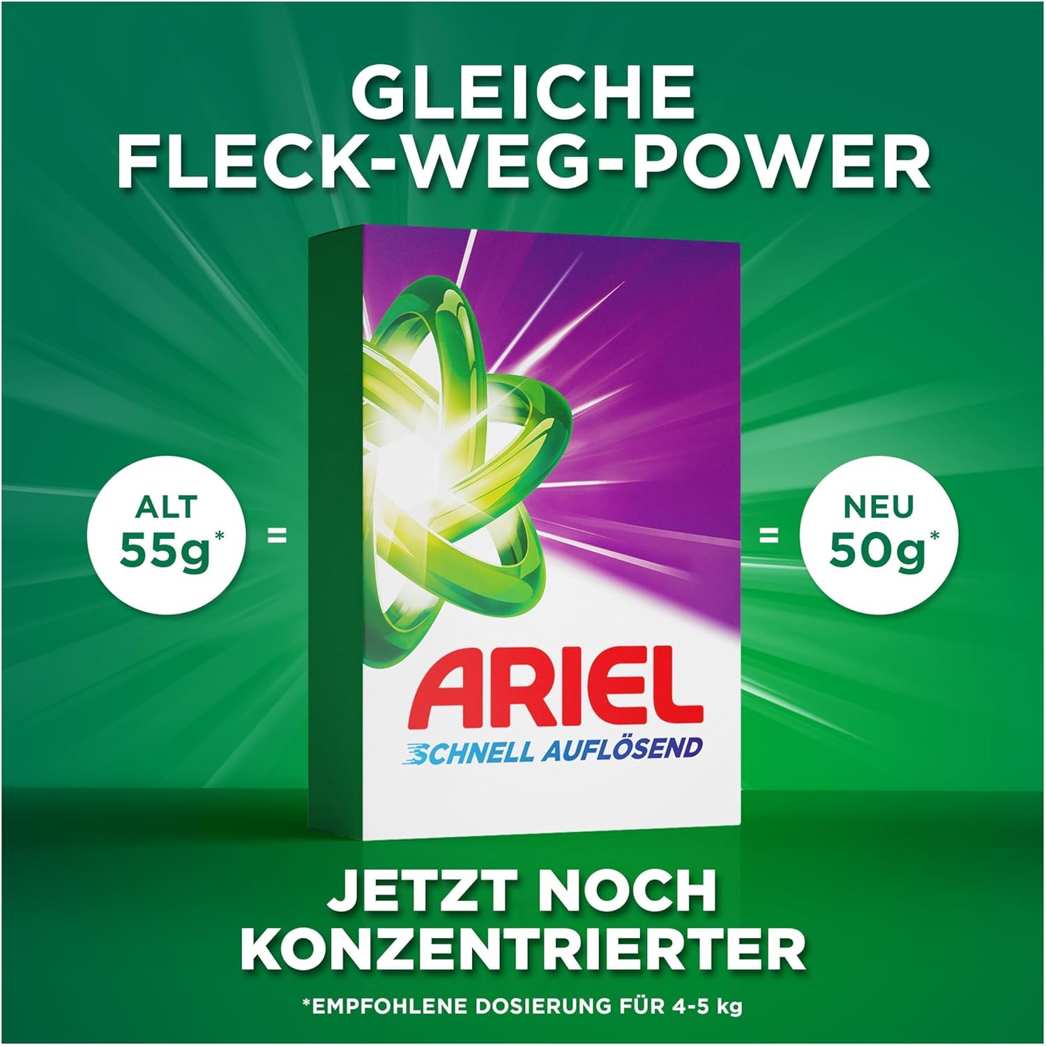 Detalle de Ariel Pulver Waschmittel Color+ – 72 Wäschen, Fleck-Weg-Power ab der 1. Wäsche