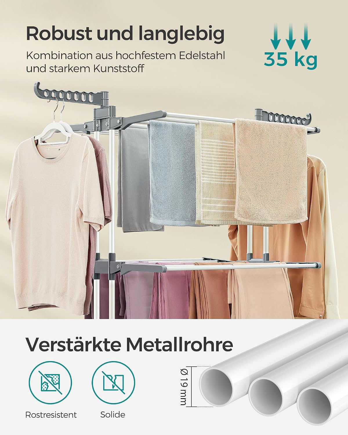 Detalle 2 de SONGMICS LLR701W01 4 Ebenen Wäscheständer