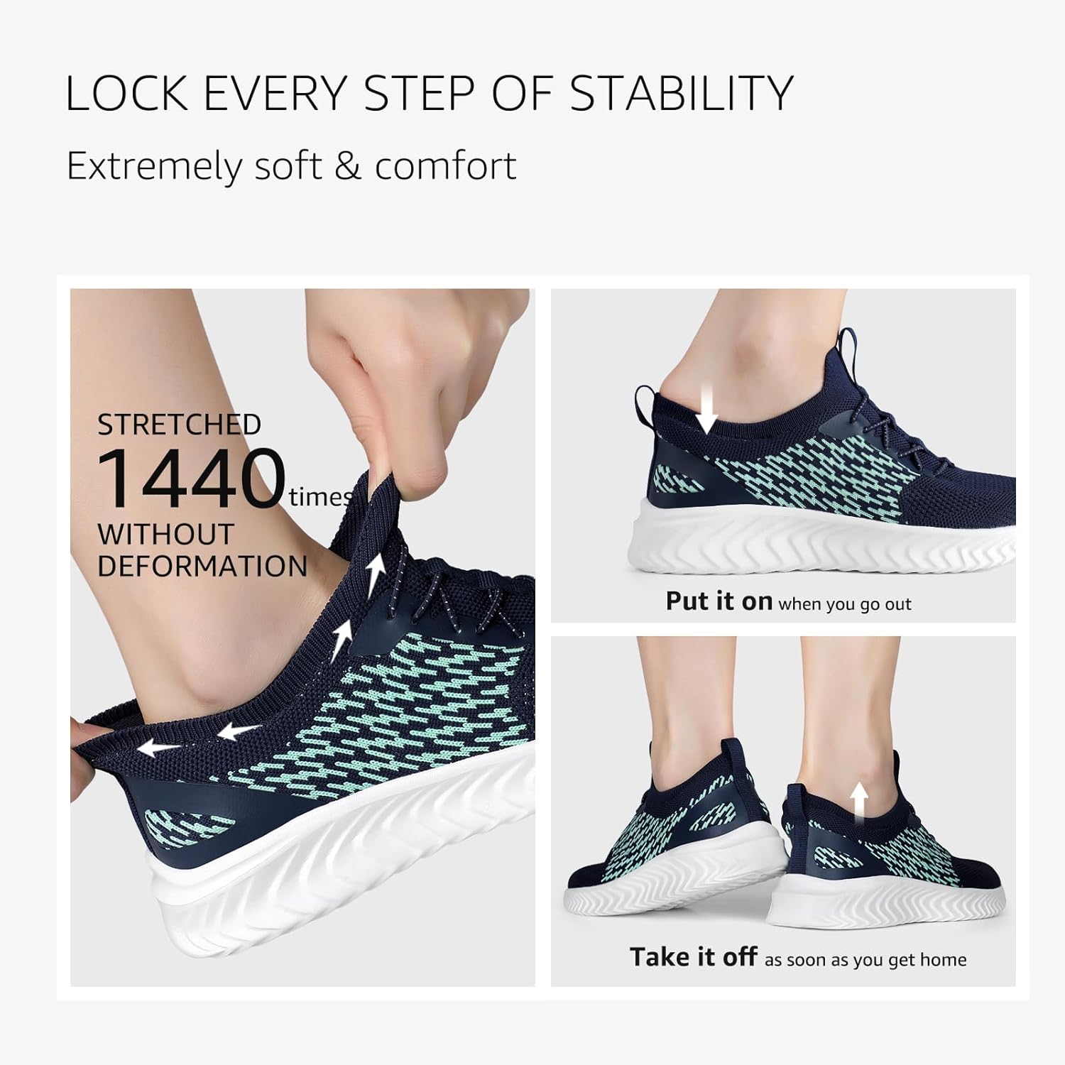 Thumbnail 1 de HKR Womens Trainers Memory Foam Slip On Shoes – Lightweight Casual Walking Shoes for Women