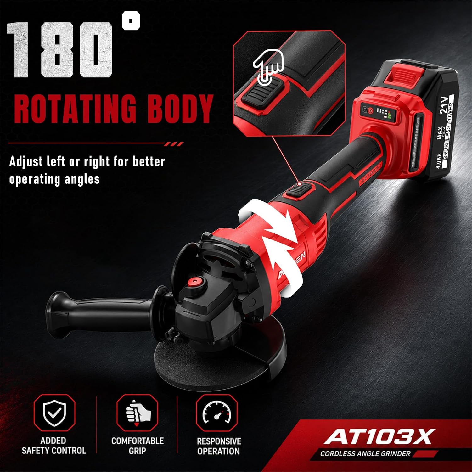Detalle 2 de AOBEN 21V Cordless Angle Grinder, 4-1/2-Inch Brushless, 3-Speed