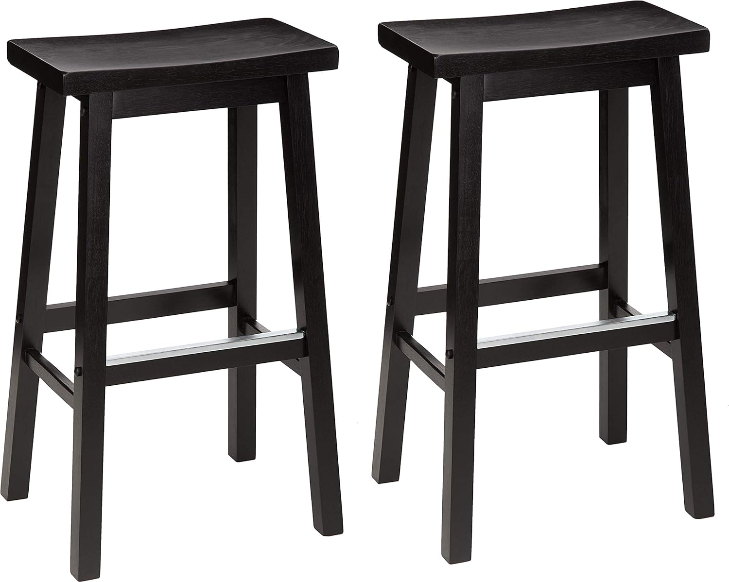 Amazon Basics Küchenhocker aus Massivholz – 2er-Set, 74 cm, Schwarz, Sattelsitz