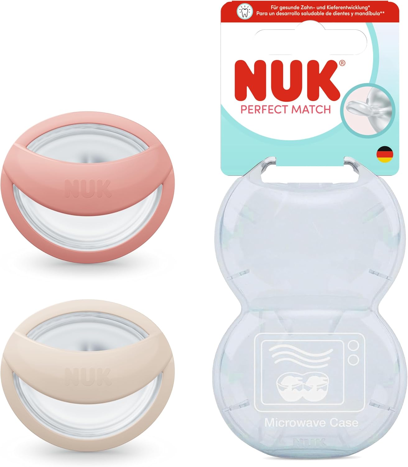 Detalle de NUK パーフェクトマッチ 10175339 おしゃぶり 消毒ケース付き 2個セット 0〜6ヶ月用