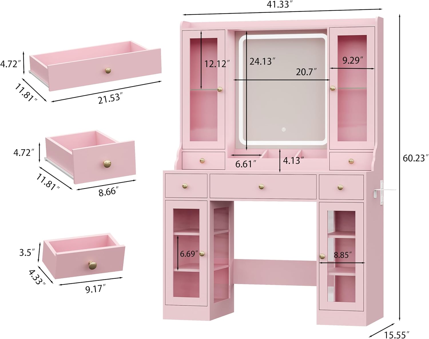 Detalle 2 de HUANLEGO Vanity Desk with 3 Drawers