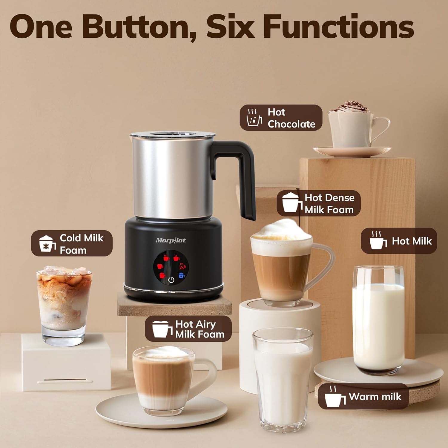 Thumbnail 6 de morpilot Large Electric Milk Frother and Steamer (16.9oz/500ml) with 6 Functions, Black-Stainless Steel