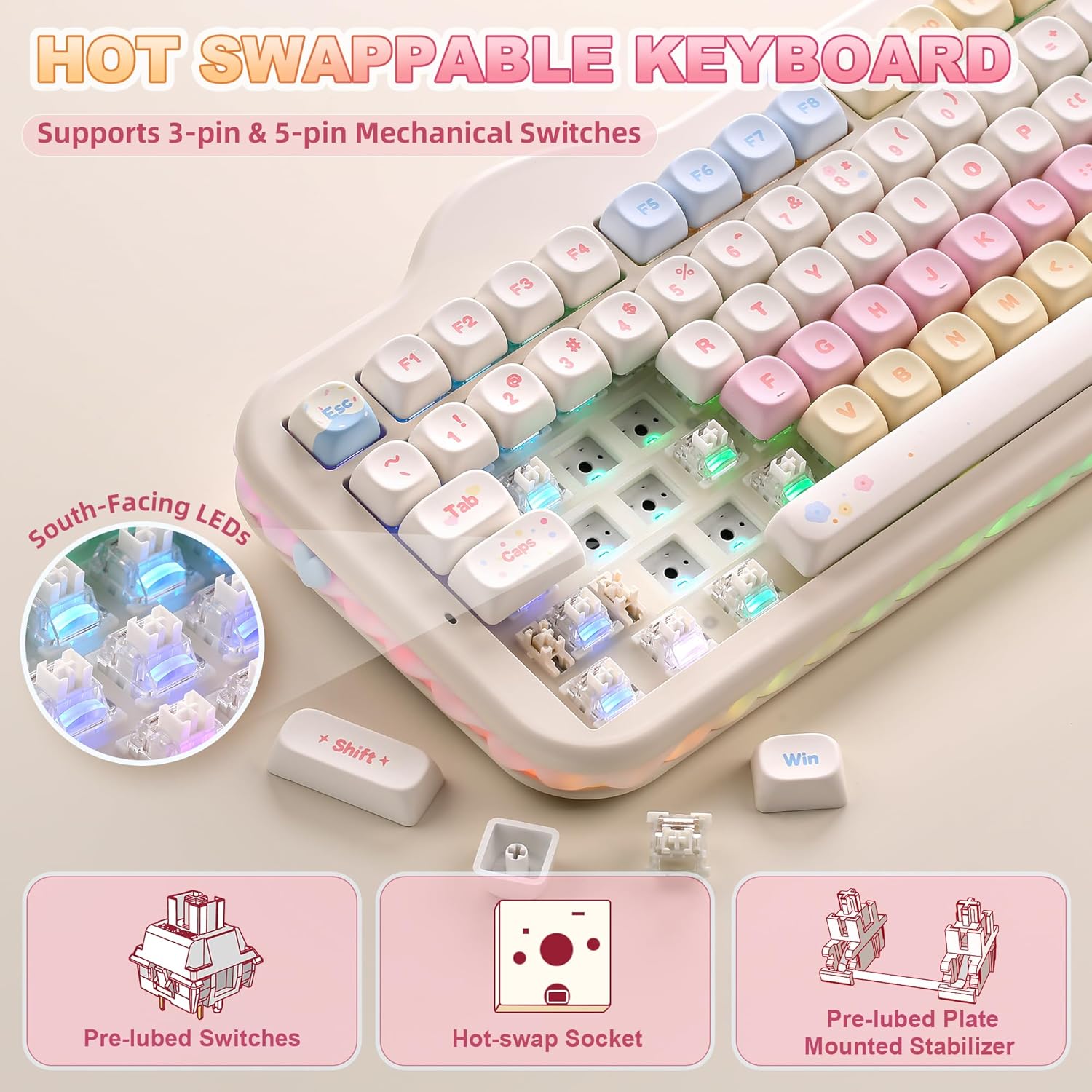 Thumbnail 4 de YUNZII C98 Drahtlose Mechanische Tastatur mit Nummernblock – Beige, Milk V2 Linear Switch