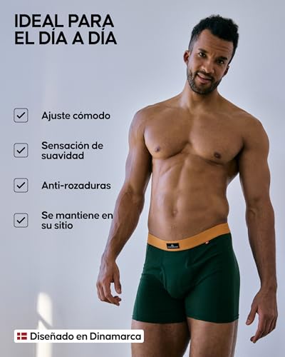 Detalle de DANISH ENDURANCE Calzoncillos Hombre Boxer Algodón Premium Pack 3 o 10 (1xNegro, 1xVerde/Naranja, 1xAzul Marino/Burdeos) con Bragueta, L