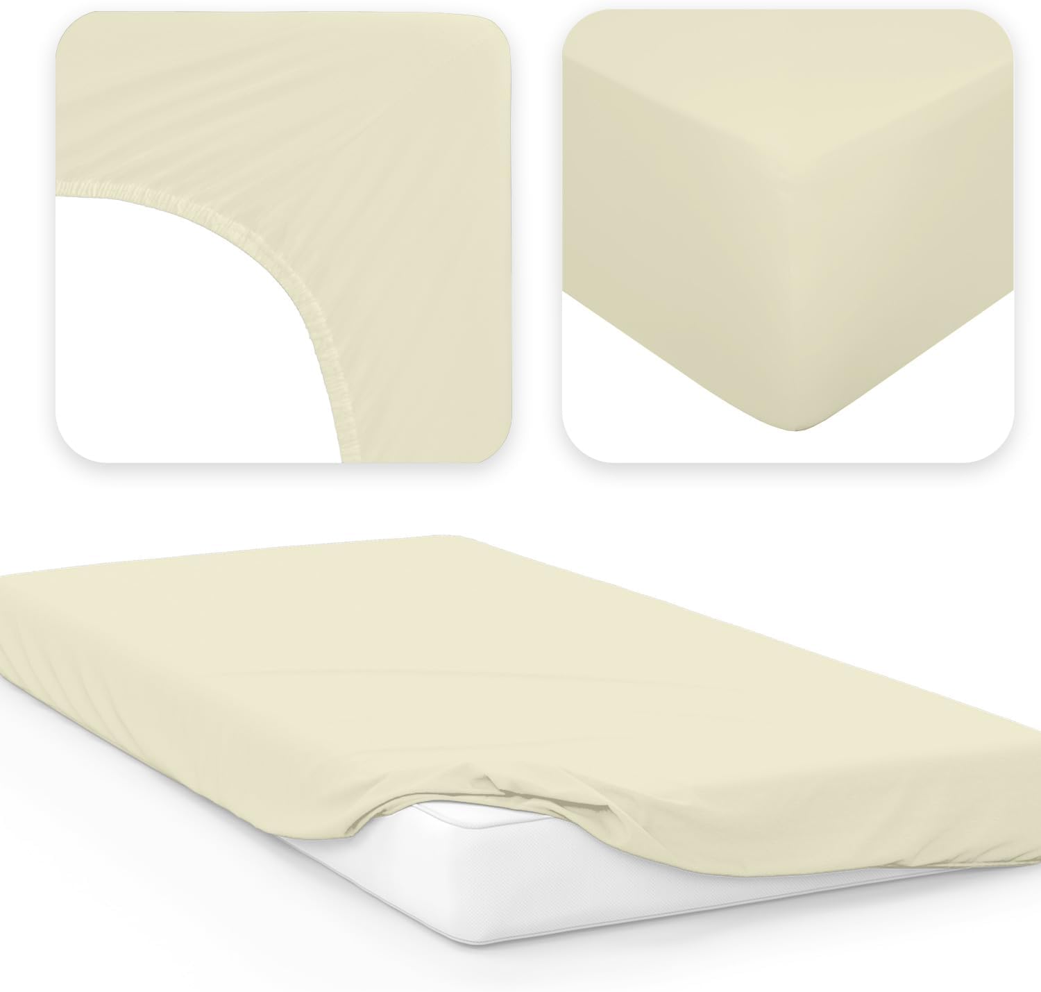 Detalle 2 de Jacobson Jersey-Spannbettlaken aus Baumwolle (Natur) – passend für 60×120 bis 70×140 cm