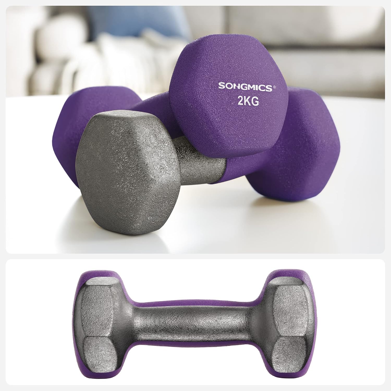 Thumbnail 6 de SONGMICS 9 kg Dumbbell Set with Storage Stand, Hexagonal Coated Weights
