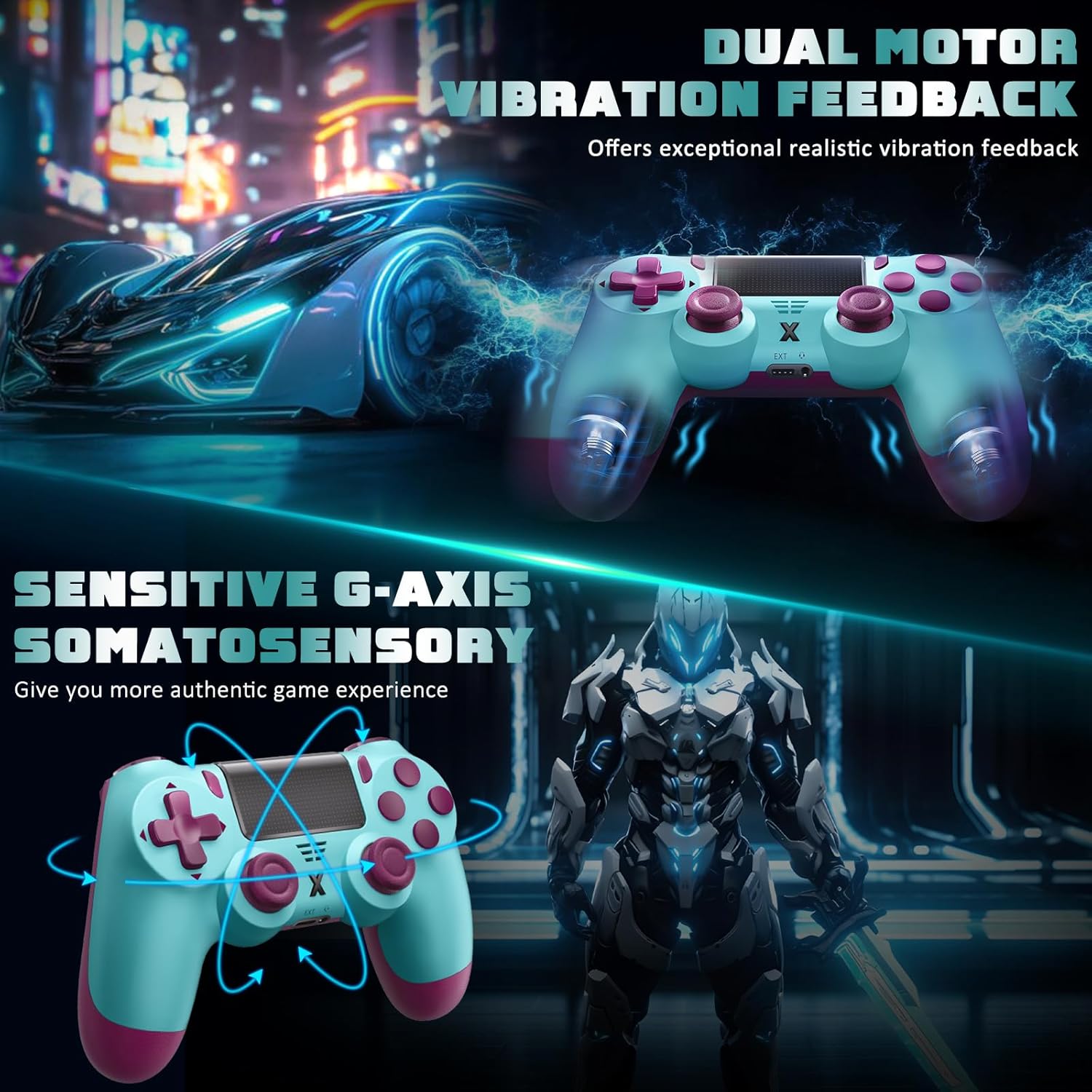 Detalle 2 de Glitfix Wireless Controller für PS4/Pro/Slim und PC – Bluetooth Gamepad mit Touchpad, Dual Vibration & 3,5 mm Audio