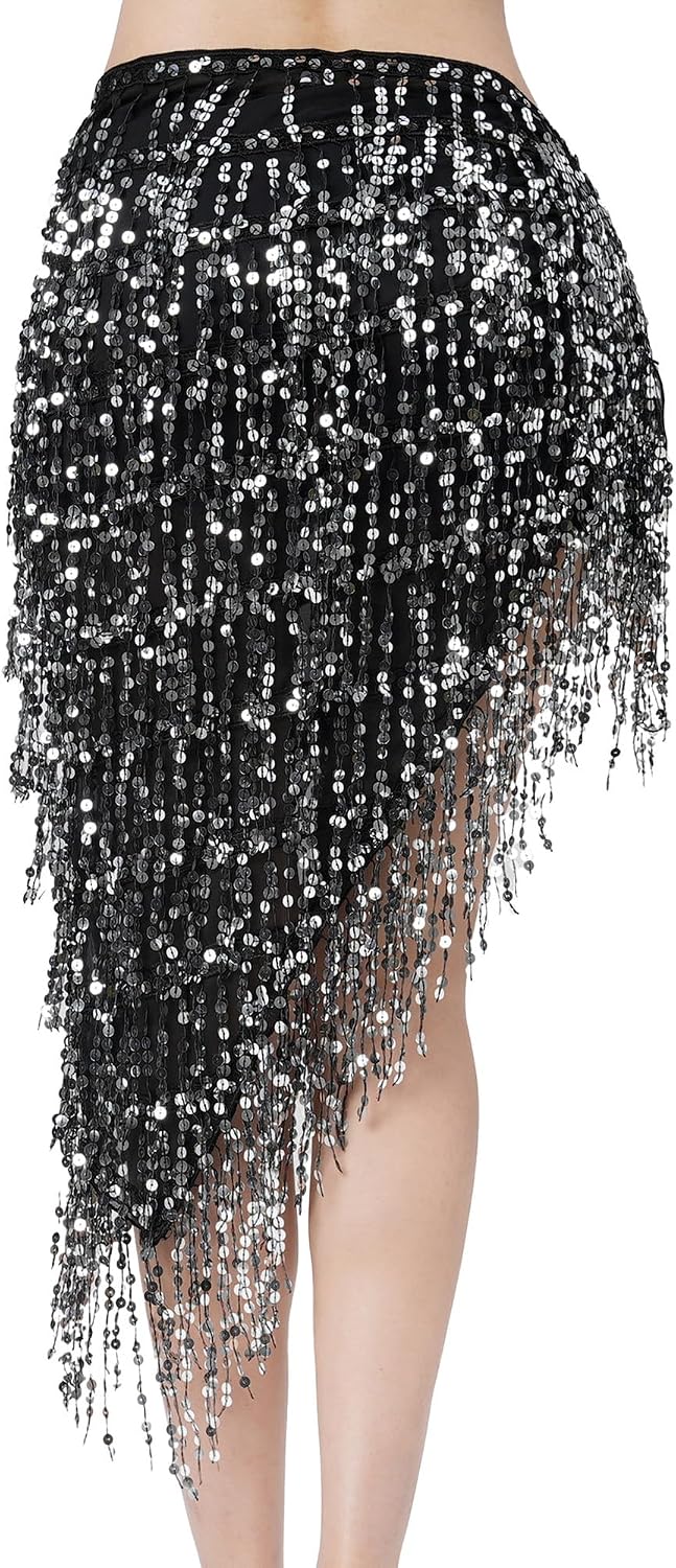 Thumbnail 5 de MUNAFIE Glitzer Pailletten Rock – Bauchtanz Hüfttuch, Einheitsgröße, bunt glitzernd
