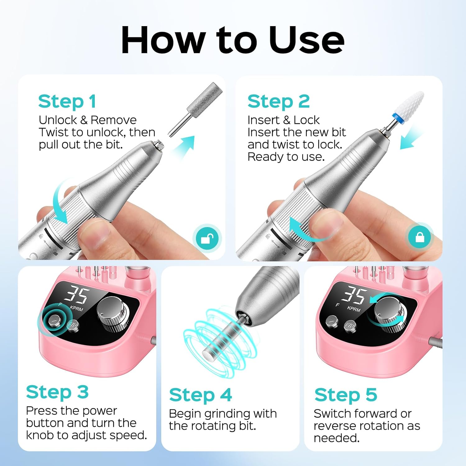 Thumbnail 6 de COSLUS E50 Professional Electric Nail Drill File — 35000 RPM, LED Display, for Acrylic, Gel & Natural Nails