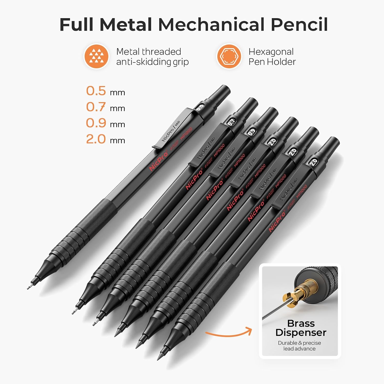 Detalle 2 de Nicpro Metall Druckbleistifte Set 35 Teile 0,5–2,0 mm ✏