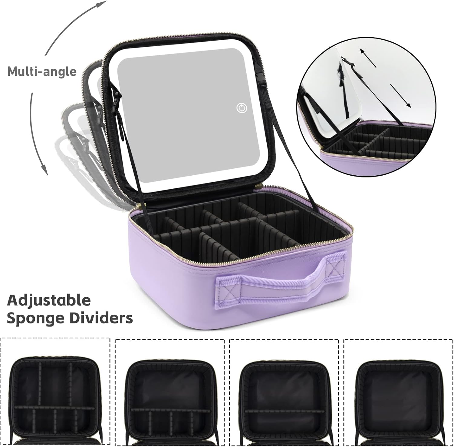 Detalle de Trousse de maquillage de voyage avec grand miroir magnétique amovible et éclairé – 3 couleurs et éclairage ajustable