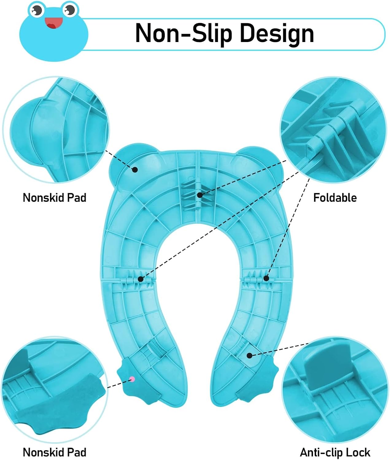Detalle de Pejoye Folding Potty Training Seat for Kids – Foldable, Portable Toddler Toilet Seat (Blue Frog)