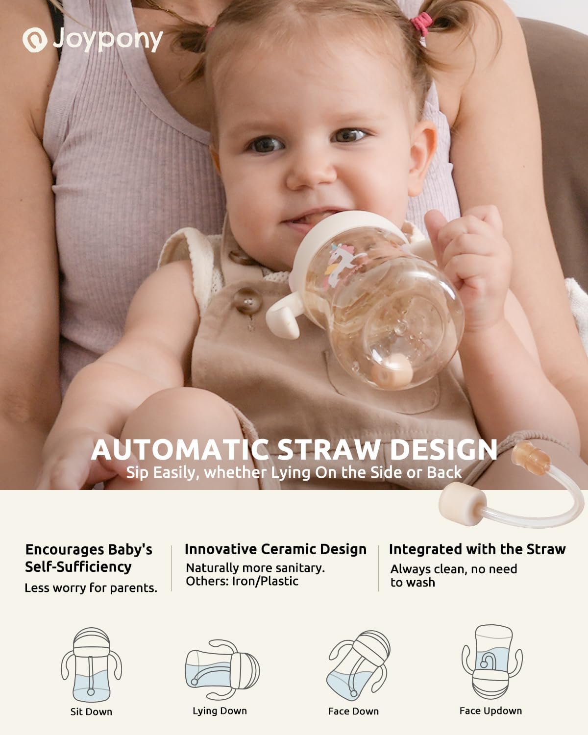 Detalle de Joypony BB-FD-CP Toddler Sippy Straw Cups, 9 oz Pink 2-Pack, PPSU