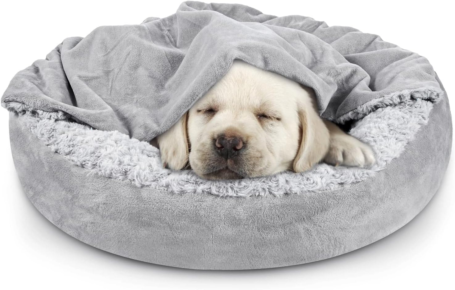 Detalle de JOEJOY 23-Inch Hooded Donut Pet Bed, Machine Washable with Non-Skid Bottom