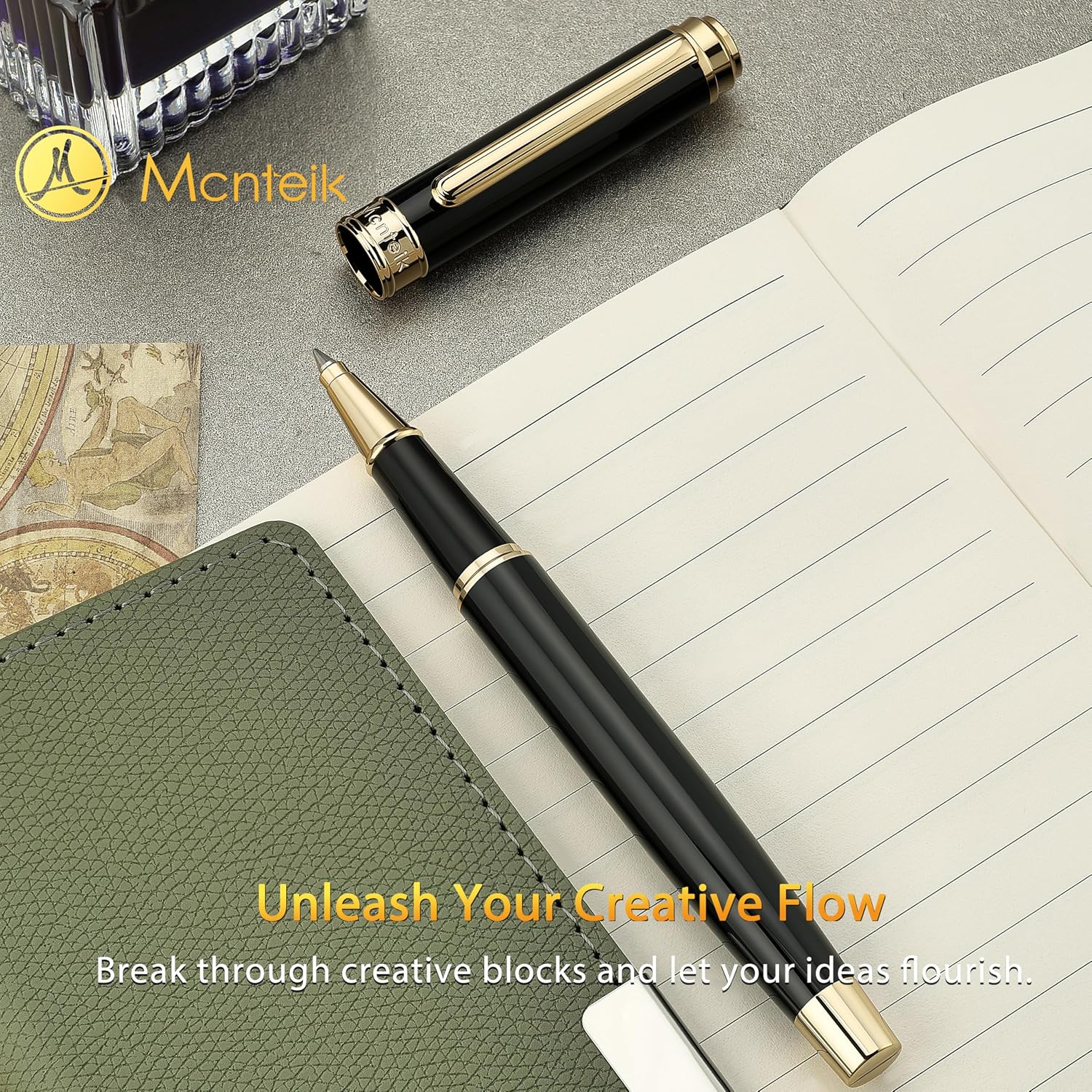 Detalle 2 de MCNTEIK 317 Rollerball in Piano Black Lacquer with 24K Gold Finish and Schmidt 888F Refill